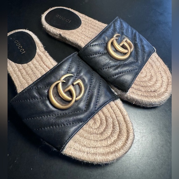 GUCCI Women's GG Marmont Espadrilles Slide Sandals Matelasse Leather - Picture 8 of 8